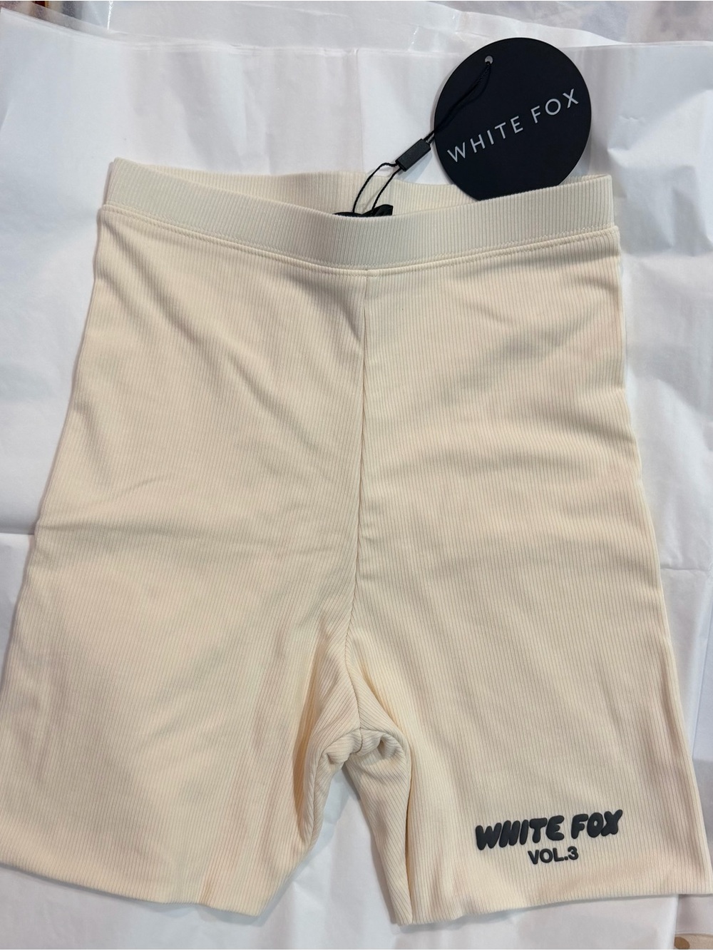 White Fox Ribbed Bike Shorts in vanilla